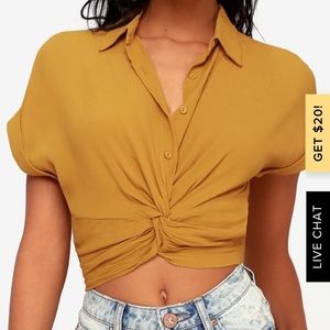 Lulus mustard knotted crop top